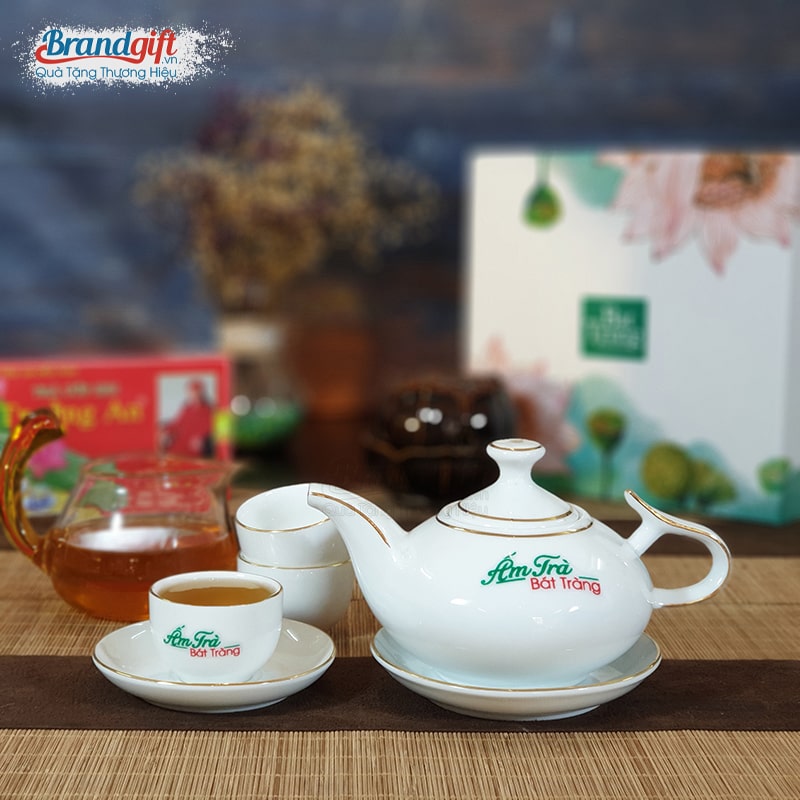 Bộ trà sứ trắng viền kim ATK-08