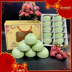 bộ 10 bát cơm màu xanh ngọc trơn gốm sứ Bát Tràng BC10-61