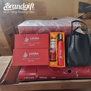 Bộ giftset 2 món bình giữ nhiệt hiển thị và dù gấp 3 tự động 2 chiều