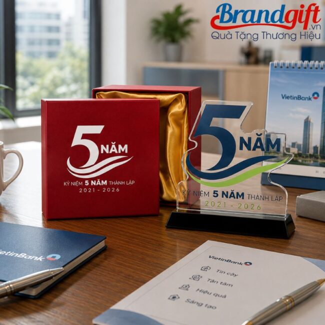 Biểu trưng pha lê số 5 quà tặng in logo