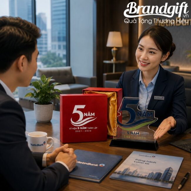 Biểu trưng pha lê số 5 quà tặng in logo