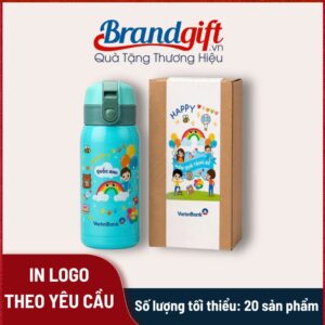 Bình giữ nhiệt Inox 304 in logo màu xanh
