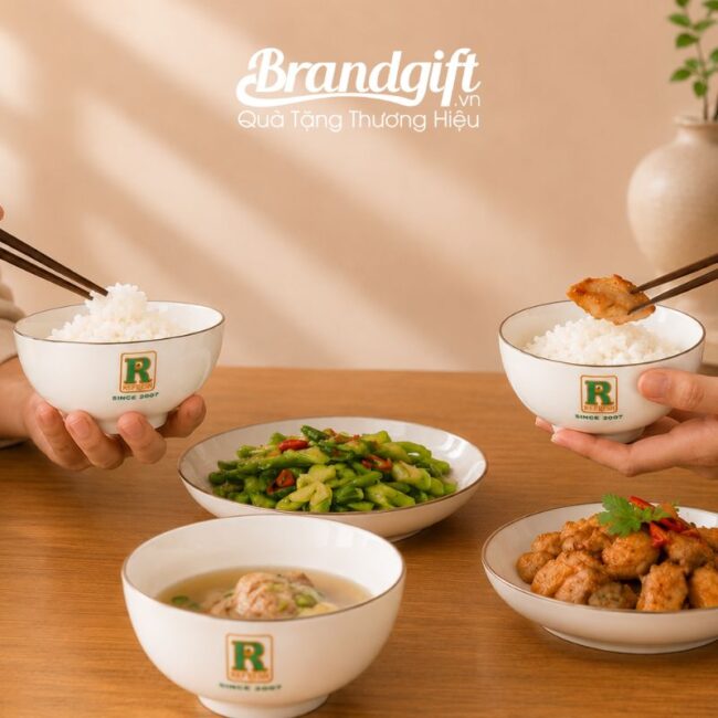 Bộ 10 bát cơm in logo men trắng gốm sứ Bát Tràng (1) Bộ 10 bát cơm in logo men trắng gốm sứ Bát Tràng