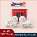 Bộ 10 bát cơm in logo men trắng gốm sứ Bát Tràng
