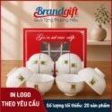 Bộ 10 bát cơm in logo men trắng gốm sứ Bát Tràng