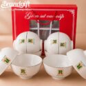 Bộ 10 bát cơm in logo men trắng gốm sứ Bát Tràng