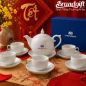 Bộ ấm chén in logo quà tặng dáng bưởi lửa