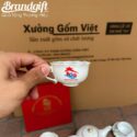 Bộ ấm chén in logo quà tặng dáng bưởi lửa kẻ vàng kim