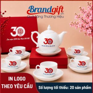 Bộ ấm chén in logo quà tặng dáng bưởi lửa lưu niệm