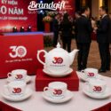 Bộ ấm chén in logo quà tặng dáng bưởi lửa lưu niệm