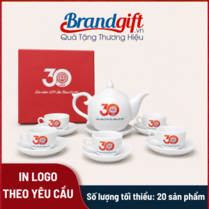 Bộ ấm chén in logo quà tặng dáng bưởi lửa lưu niệm