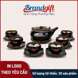 Bộ ấm chén men hỏa biến quà tặng họa tiết hoa nở trong lòng chén