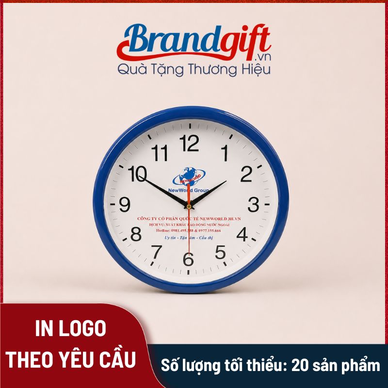 Đồng hồ treo tường mặt tròn in logo quà tặng