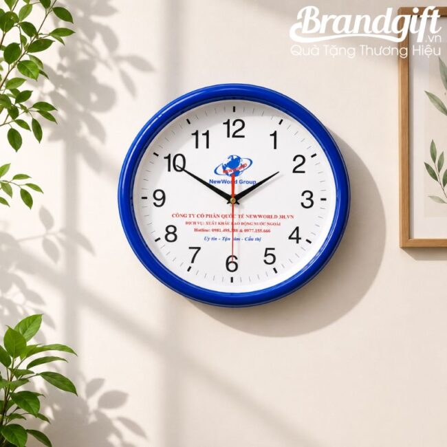 Đồng hồ treo tường mặt tròn in logo quà tặng (3) Đồng hồ treo tường mặt tròn in logo quà tặng