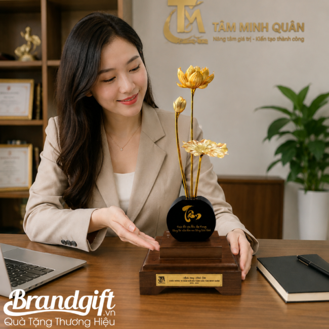 Liên hoa mạ vàng 24K in logo cao cấp