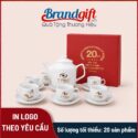 Bộ trà trắng vuông cao in logo quà tặng 650ml