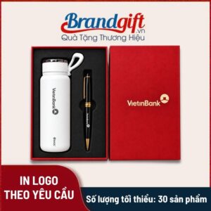 Bộ Giftset Bút Ký Và Bình Giữ Nhiệt Quai Xách In Logo