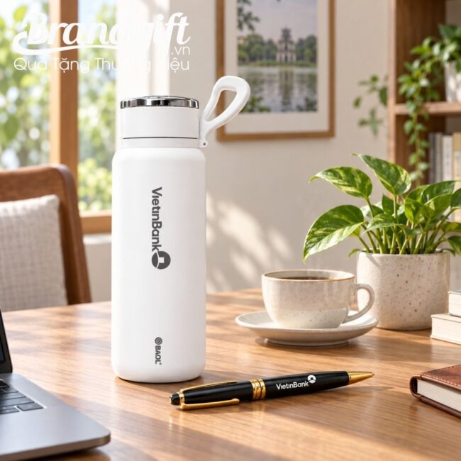 Bộ Giftset Bút Ký Và Bình Giữ Nhiệt Quai Xách In Logo
