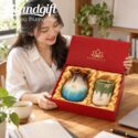 Set quà tặng lọ hoa và cốc sứ men hỏa biến