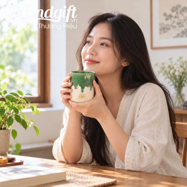 Set quà tặng lọ hoa và cốc sứ men hỏa biến