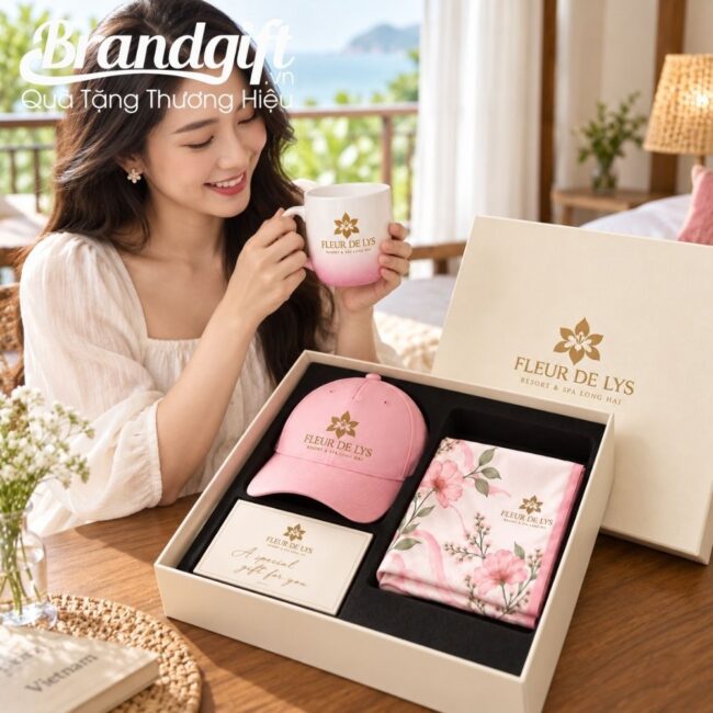 Bộ Giftset 3 món mũ lưỡi trai, cốc sứ và khăn lụa