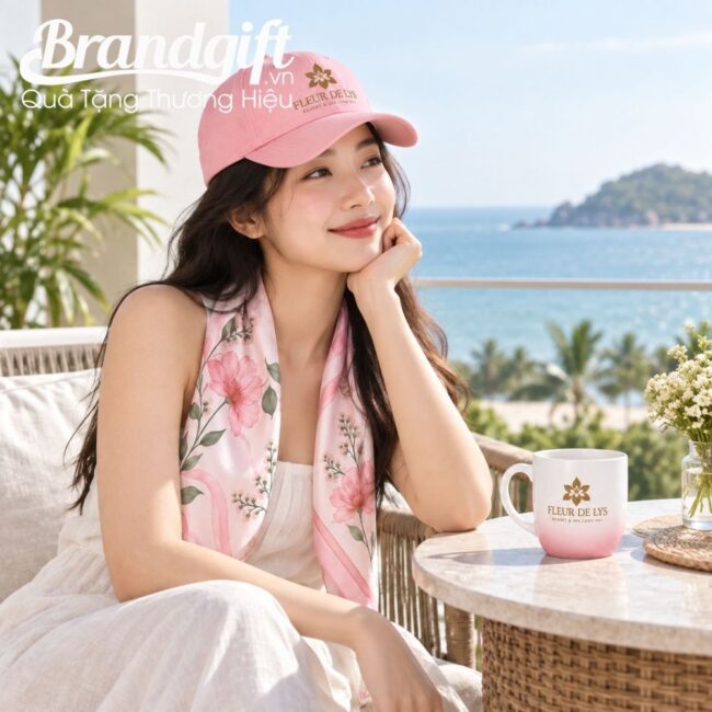 Bộ Giftset 3 món mũ lưỡi trai, cốc sứ và khăn lụa