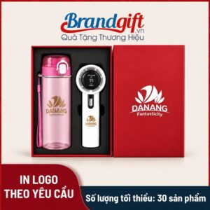 Set quà tặng quạt điện cầm tay và bình nước nhựa