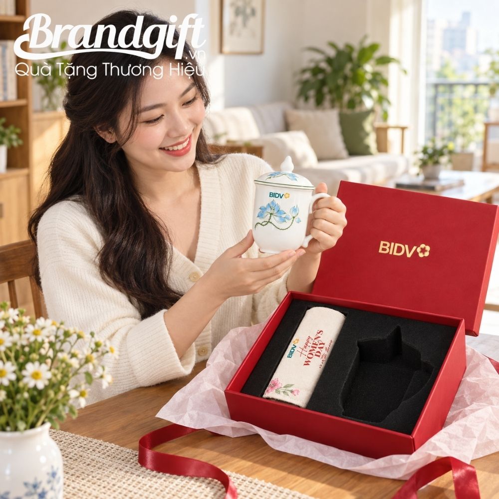 Set quà tặng túi vải và ly sứ