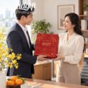Bộ quà tặng cao cấp đồng hồ để bàn và tượng dê gốm sứ