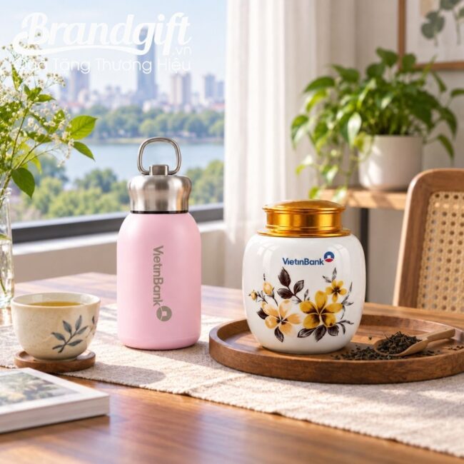 Set quà tặng bình giữ nhiệt và hũ đựng trà