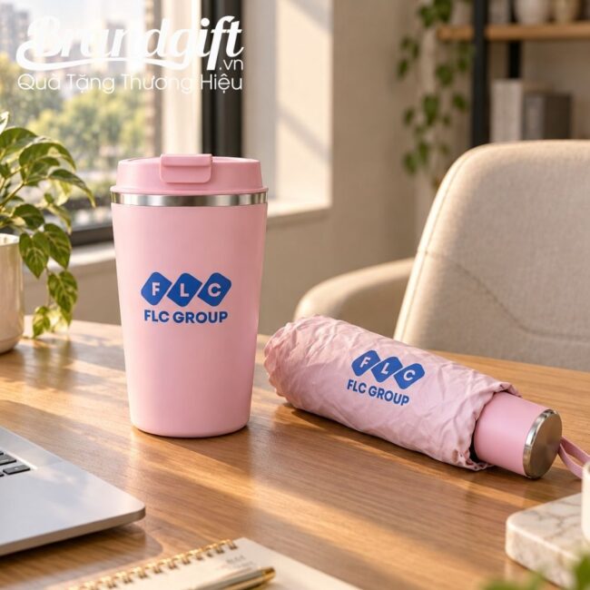 Bộ quà tặng dù gấp gọn và cốc giữ nhiệt