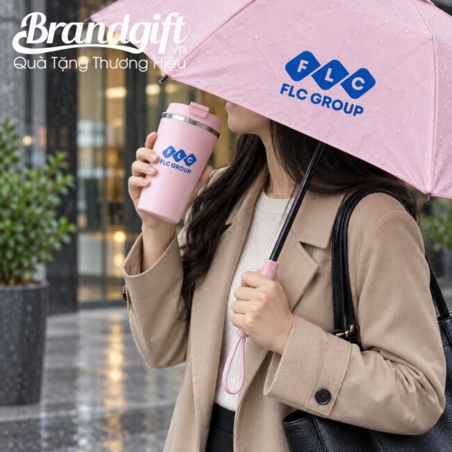 Bộ quà tặng dù gấp gọn và cốc giữ nhiệt