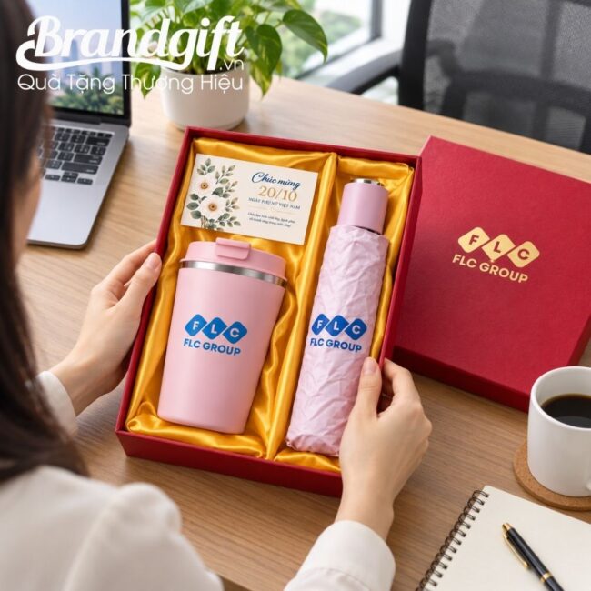 Bộ quà tặng dù gấp gọn và cốc giữ nhiệt