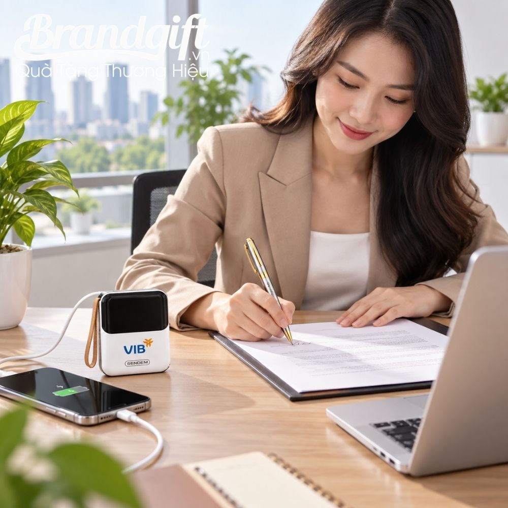 Bộ Giftset sạc dự phòng và bút ký vỏ kim loại