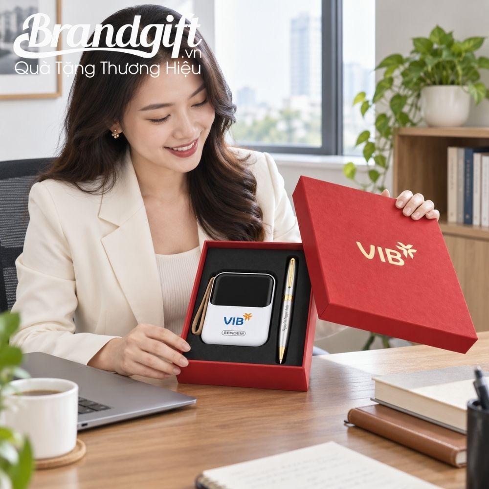Bộ Giftset sạc dự phòng và bút ký vỏ kim loại