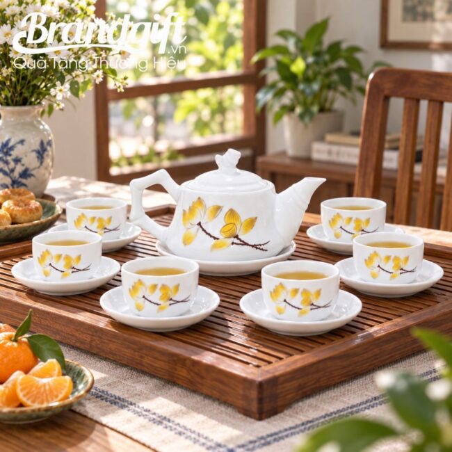 Bộ ấm chén dáng trúc quà tặng