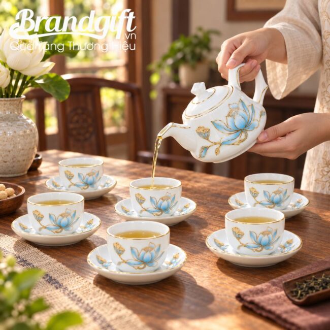 Bộ ấm chén dáng trúc quà tặng