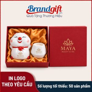 Bộ giftset quà tặng heo đất và cốc nến thơm in logo