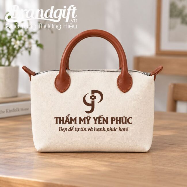 Combo quà tặng mũ cói và túi xách in logo