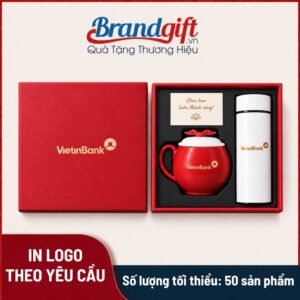 Bộ giftset quà tặng cốc sứ và bình giữ nhiệt in logo