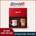 Combo quà tặng cốc sứ và ly thủy tinh bọc da kèm ống hút