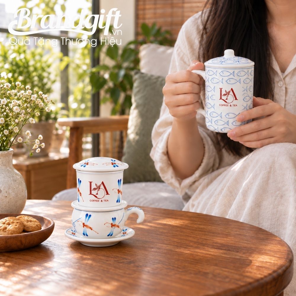 Bộ quà tặng phin pha cà phê và cốc lọc trà