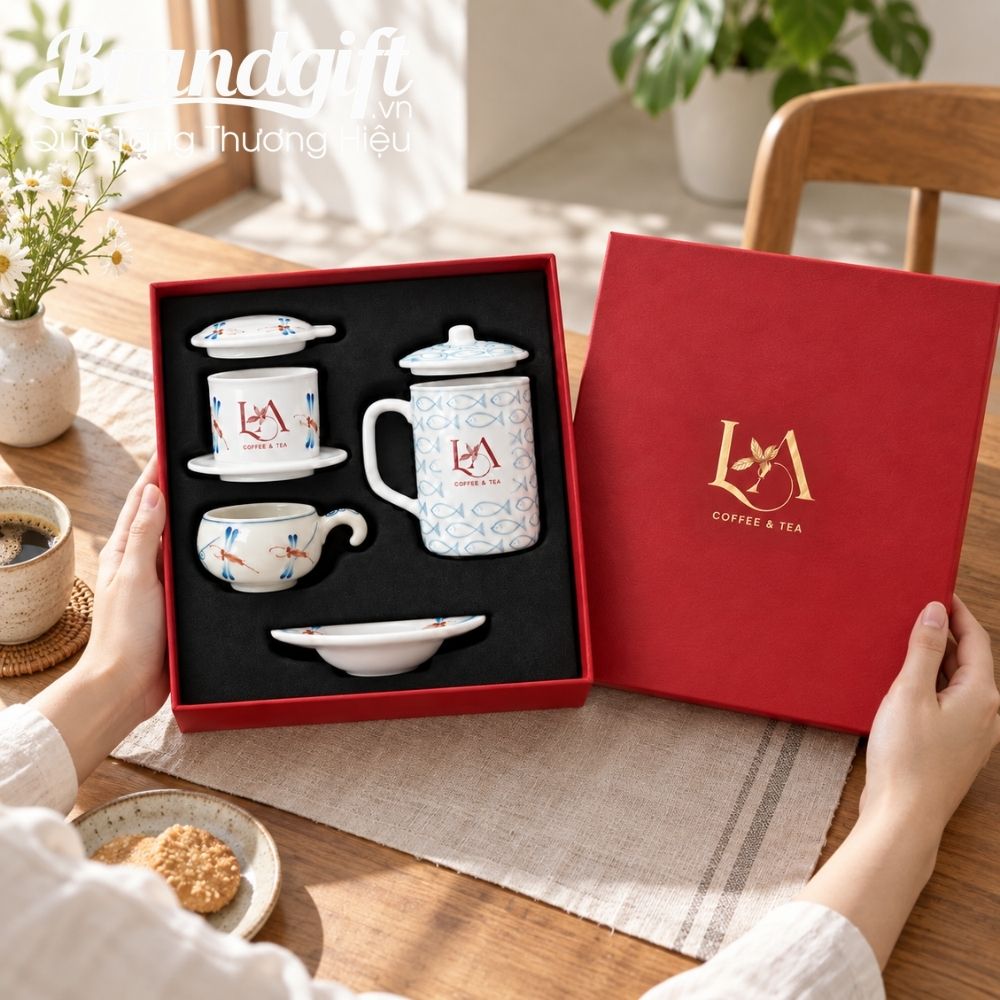 Bộ quà tặng phin pha cà phê và cốc lọc trà