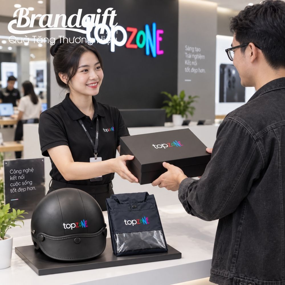 Set quà tặng áo mưa và mũ bảo hiểm in logo