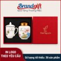 Bộ Giftset hũ đựng trà và ly sứ vẽ tay
