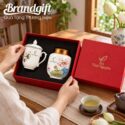 Bộ Giftset hũ đựng trà và ly sứ vẽ tay