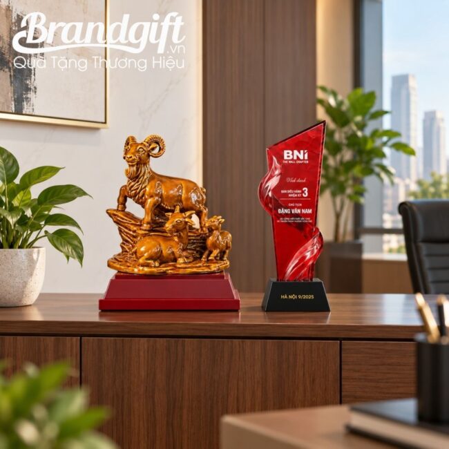 Bộ Giftset vinh danh tượng dê và biểu trưng pha lê