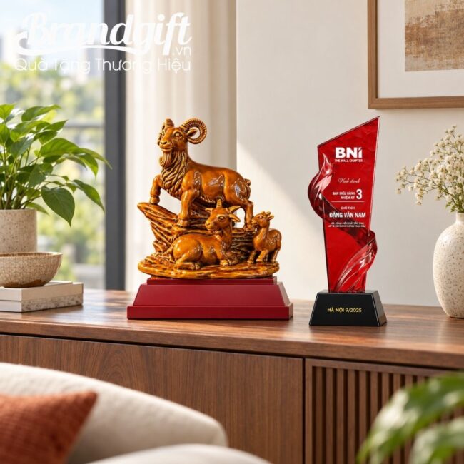 Bộ Giftset vinh danh tượng dê và biểu trưng pha lê