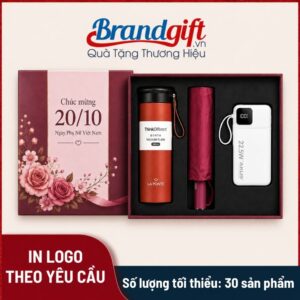 Bộ quà tặng 20/10 bình giữ nhiệt, ô cầm tay và sạc dự phòng