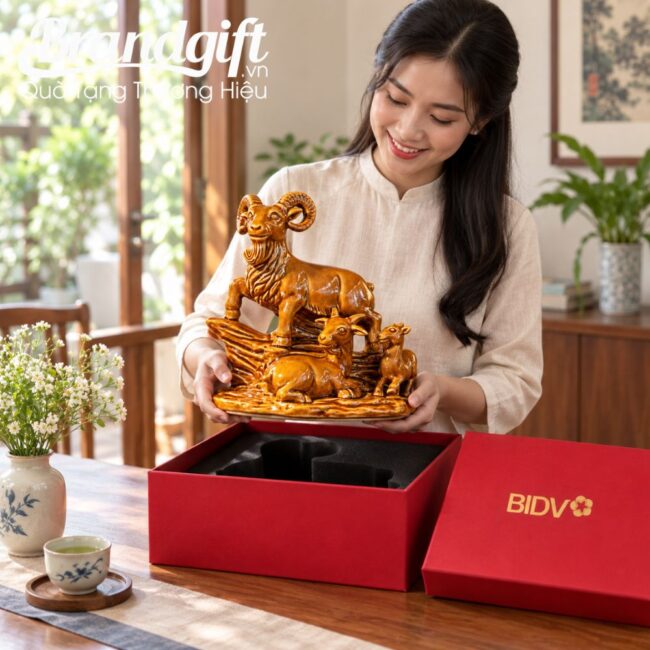 Tượng dê men hoàng thổ quà tặng